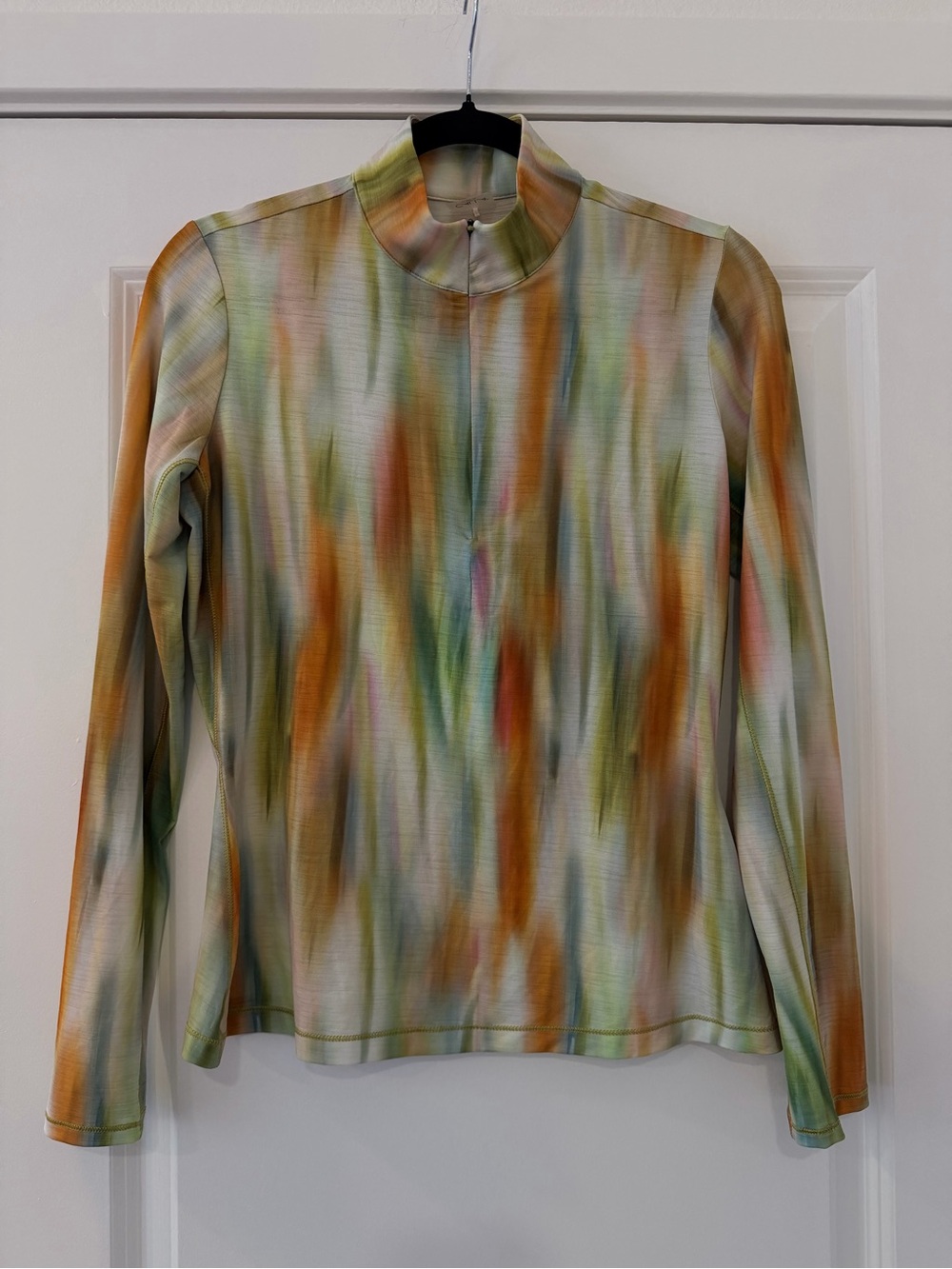 Calia Mock Neck Long Sleeve Top in Green, Orange & Cream